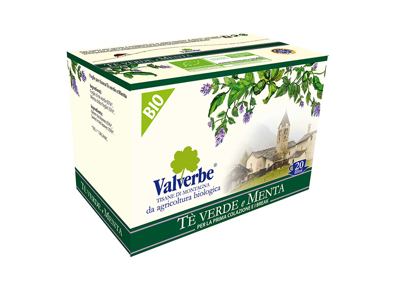 Зеленый чай с мятой Valverbe Tè verde e menta 20 пакетиков