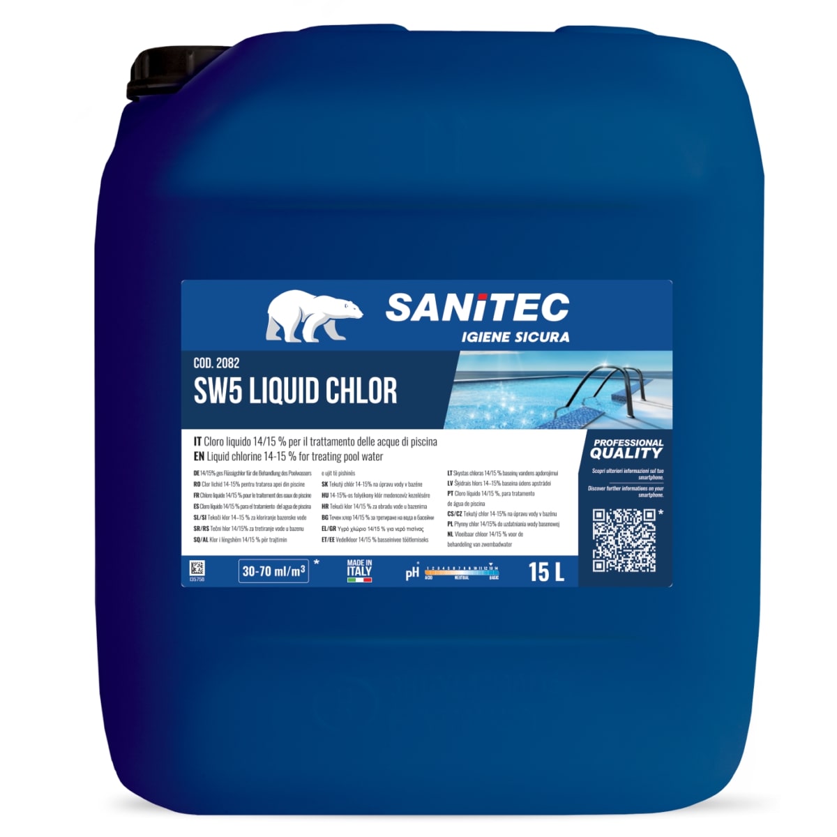 Дезінфікуючий засіб для басейнів на основі хлору Sanitec SW5 – LIQUID CHLOR (2082)